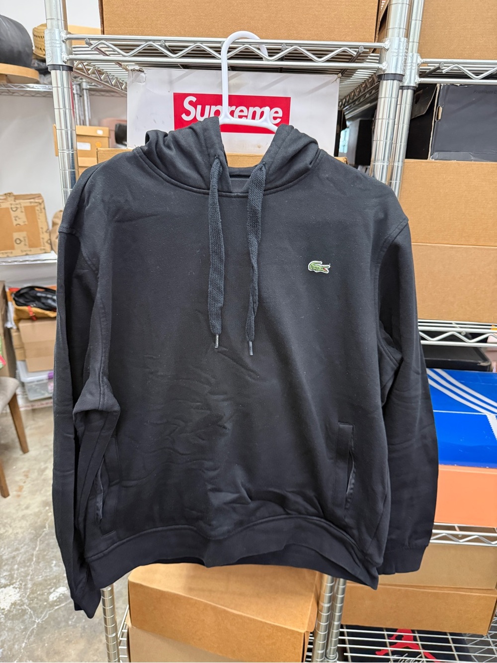 Lacoste Black Pullover Hoodie with Green Crocodile Logo